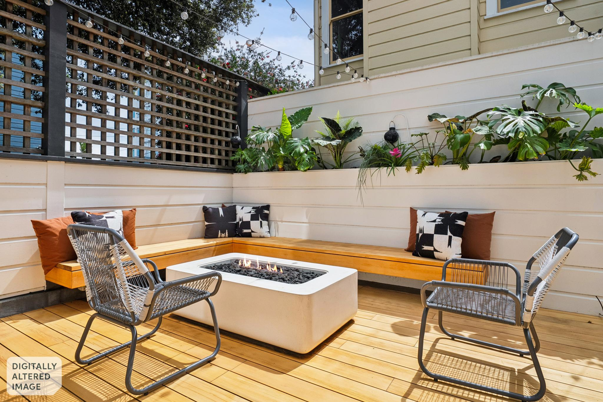 Backyard deck with fire pit